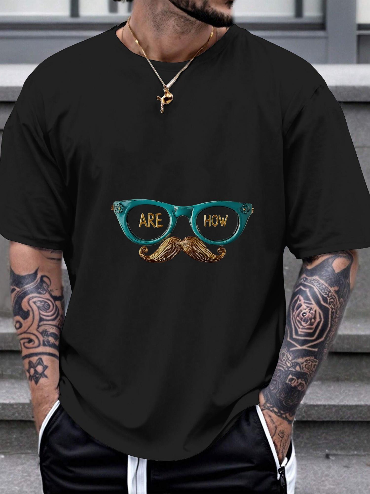 

1pc Vintage Eyeglasses Mustache Graphic T-shirt XXL