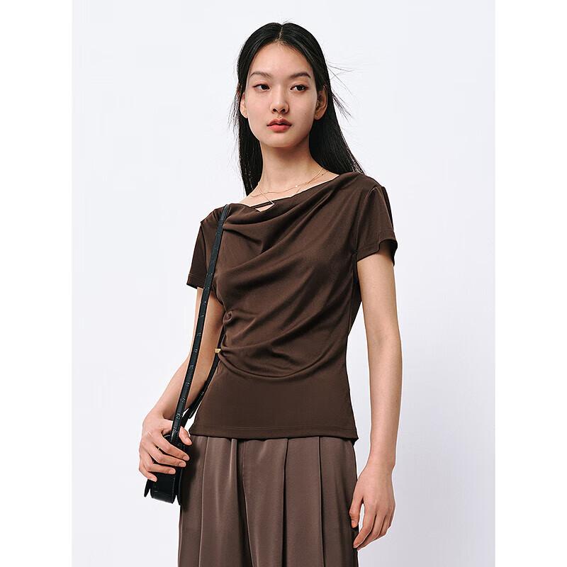 PEACEBIRD Women s Drape Neck Knit Slim-fit T-Shirt S