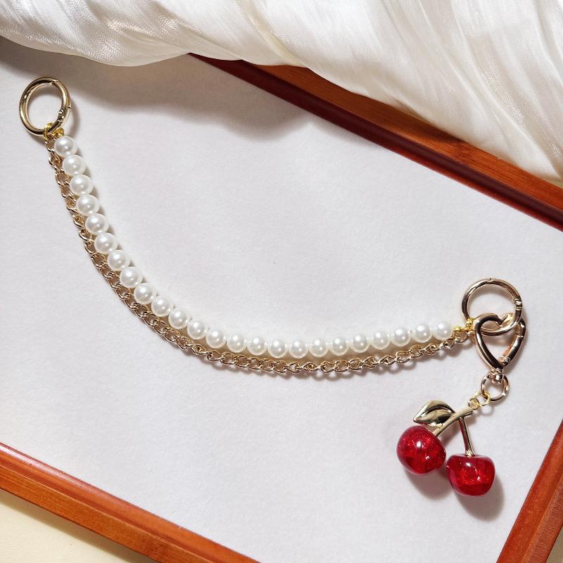 1/2Pcs  Pearl Cherry Lace Keychain Chain Bag Charm Braided Rope Fashionable Keychains For Backpack Pendant Accessories
