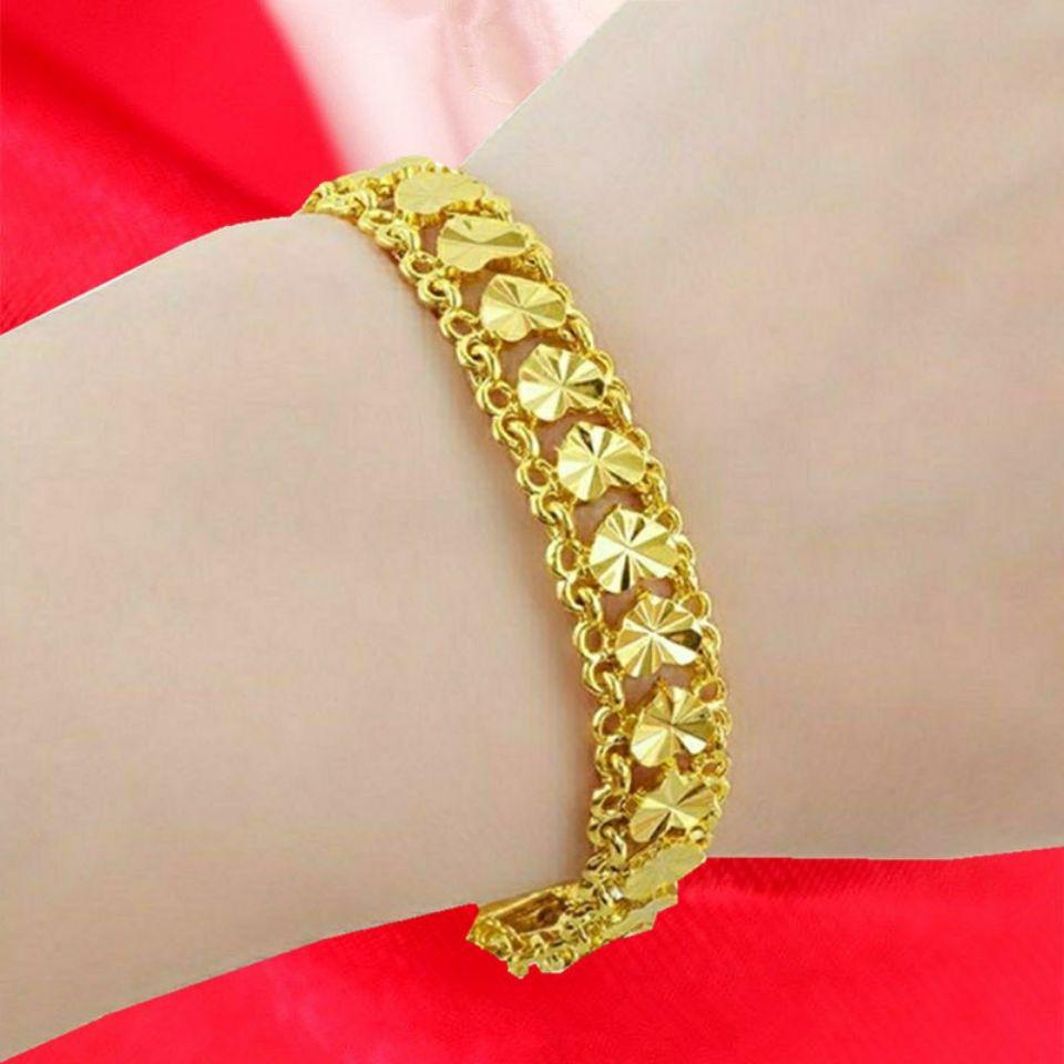 Women's Gold Rose Flower Heart Bracelet, Simple Carved Design.