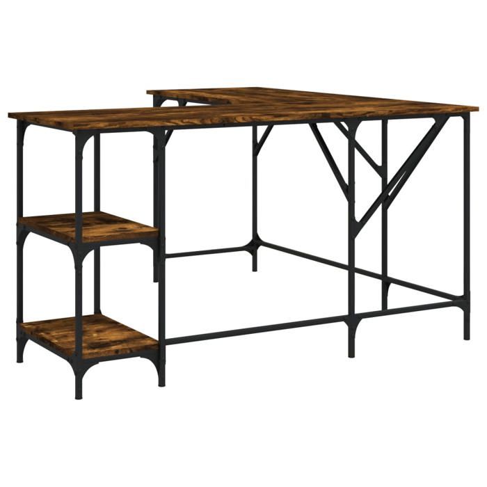 VidaXL Bureau, Table d'Ordinateur avec Étagères, Bureau d'Ordinateur avec Pieds, Table d'Écriture Chambre, Industriel, Chêne 837589
