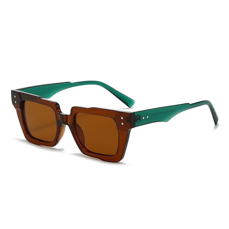 New Vintage Thick Leg Square Sunglasses Women Men Fashion Rice Nail Green Sun Glasses UV400