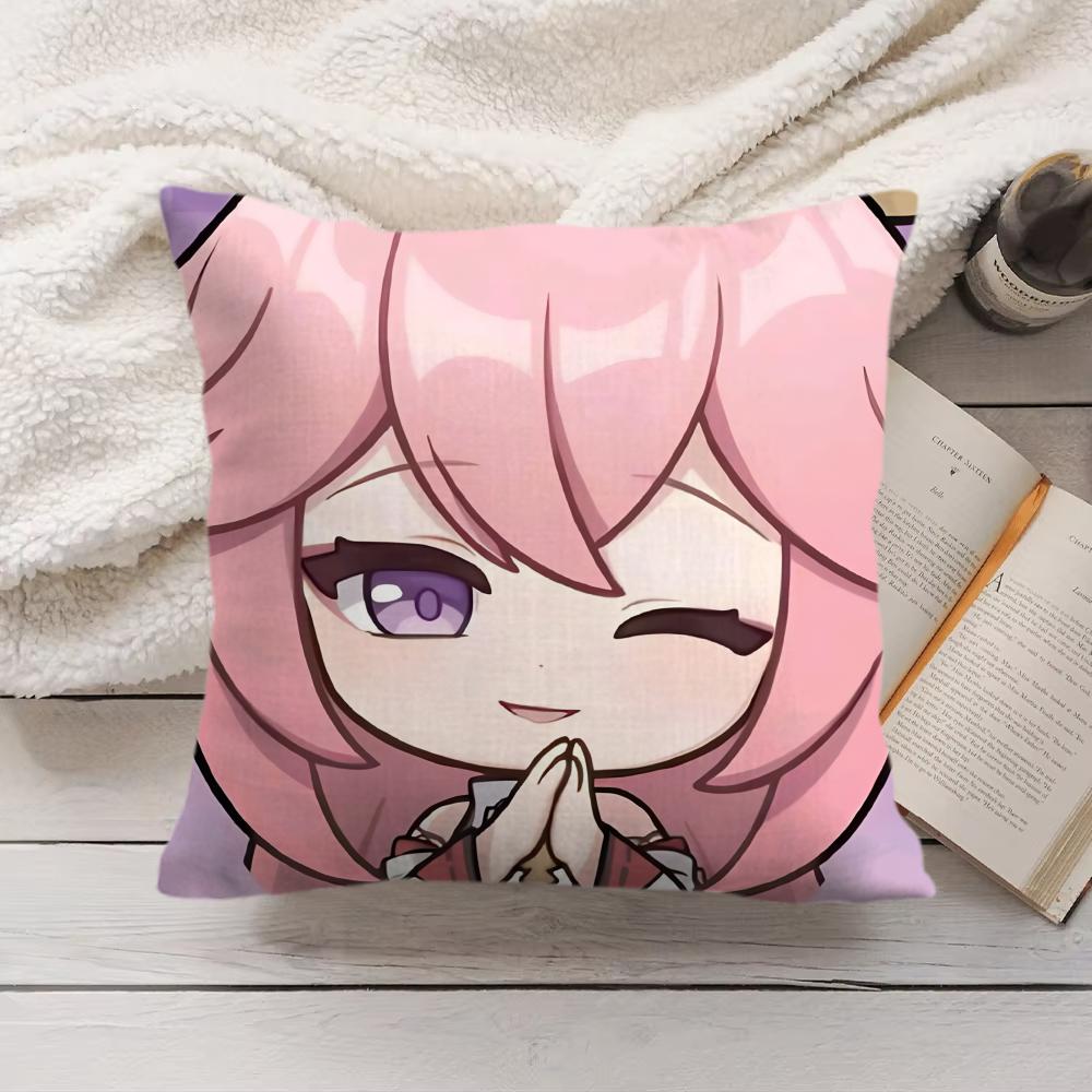Yae Miko Cute Genshin Impact Cushion Cover Silky Short Plush Invisible Zipper Dustproof Sofa Pillow Case For Home Decor