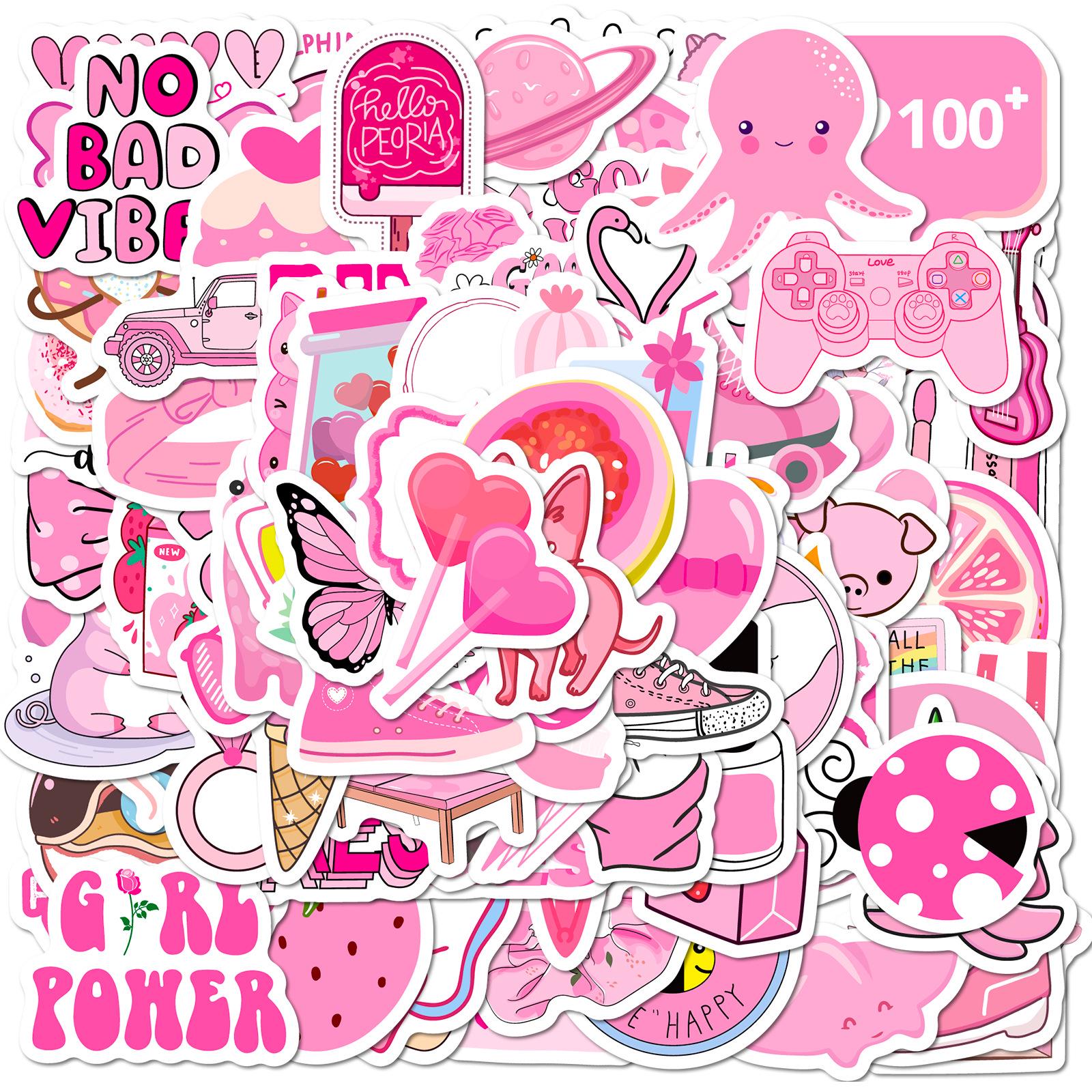 100 Pink & Mixed Color VSCO Graffiti Stickers, 4cm, Small Size, Girly Style