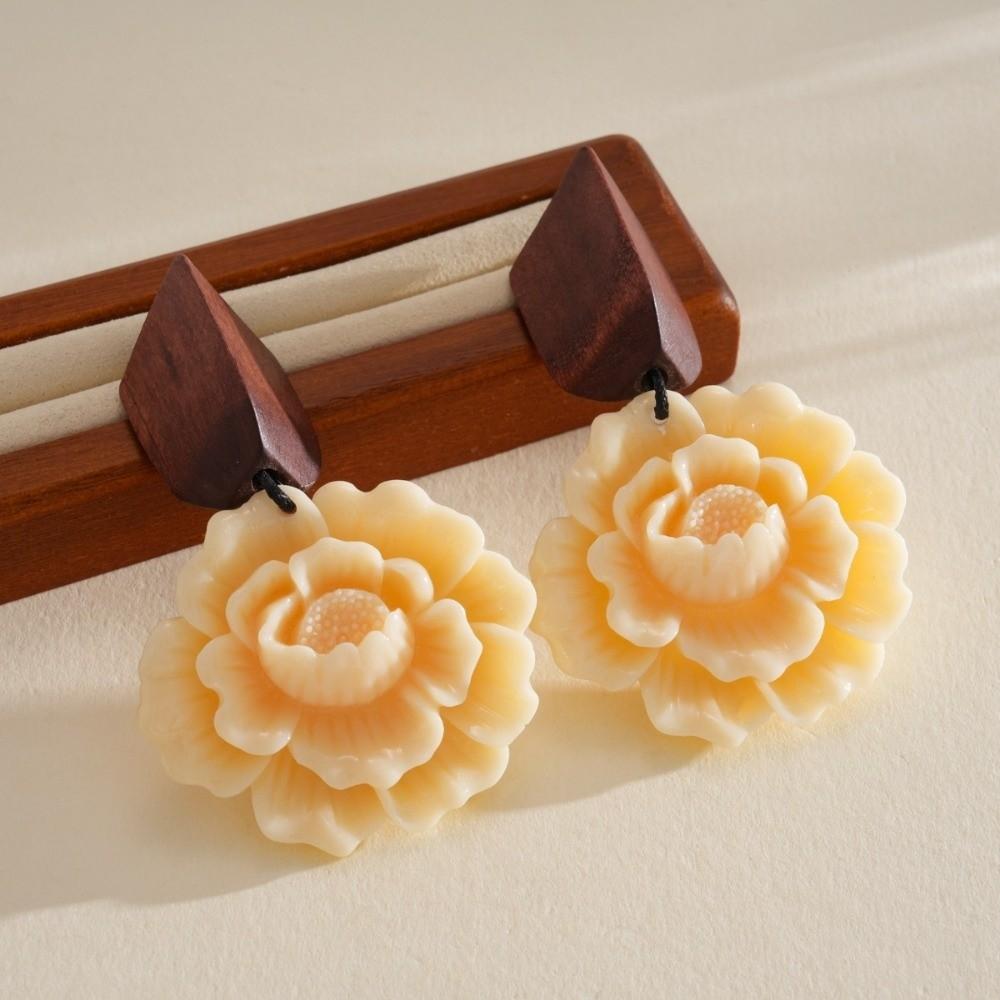 Personality Rose Flower Earrings Wood Resin Earrings Fashion Pendant Earrings  for Women кофейный