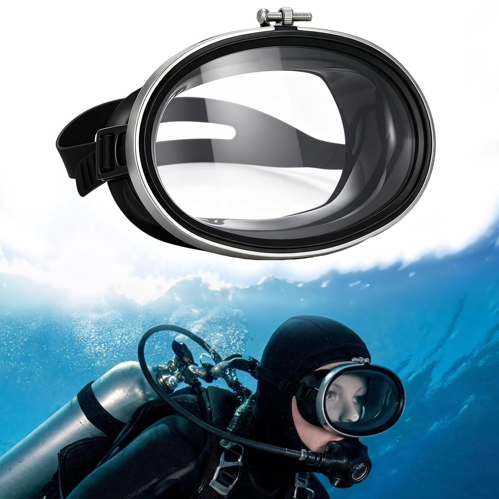 LEDMOMO Diving Mask Goggles for X Single Reinforced Underwater Adjustable Black Adults, 17.5 13cm, Lens, Glass, Mask, Snorkeling, Freediving,