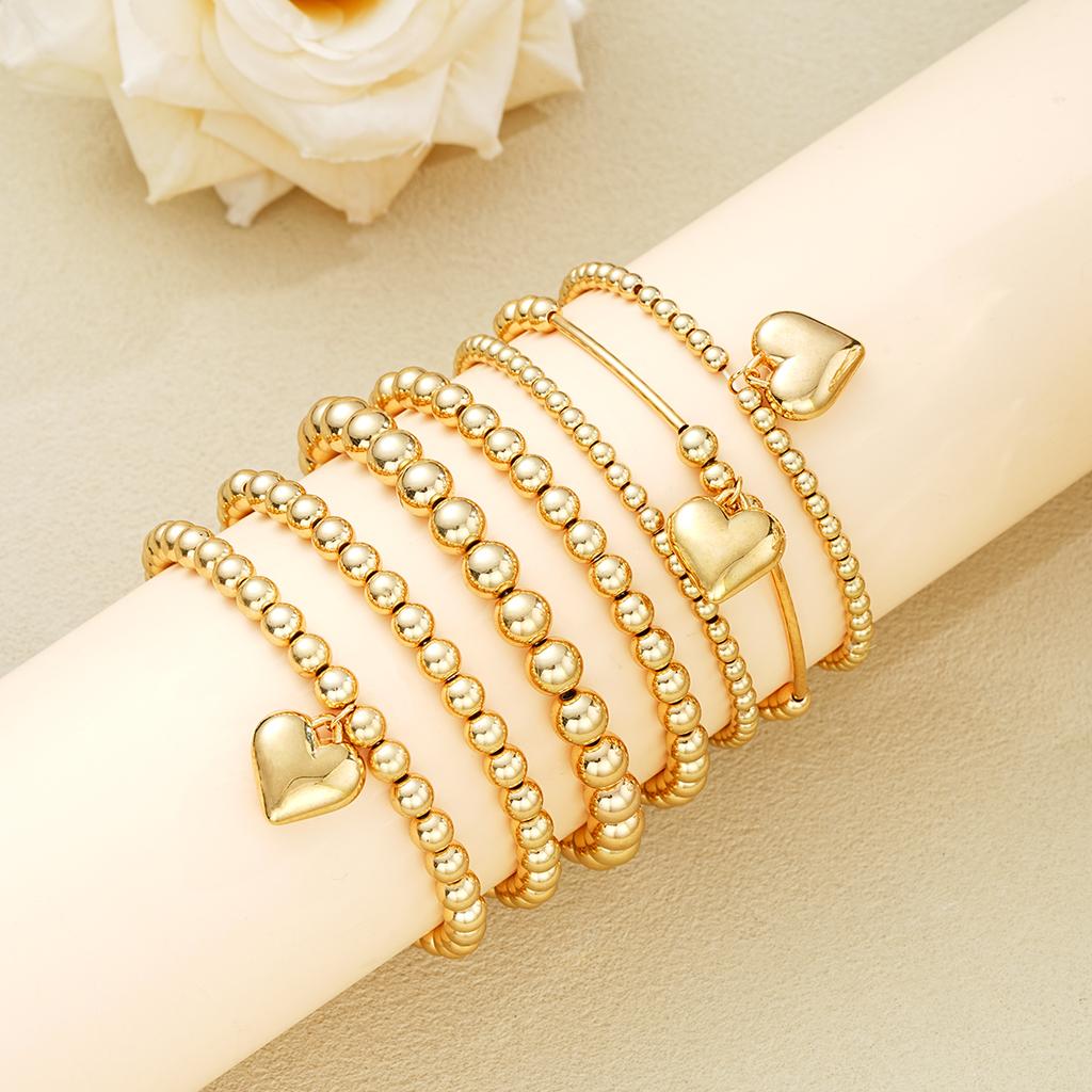 7Pcs/Set Heart Pendant Beaded Bracelets For Women Vintage Chunky CCB Gold Color Bracelets Set New Female Daily Wear Jewelry 2026