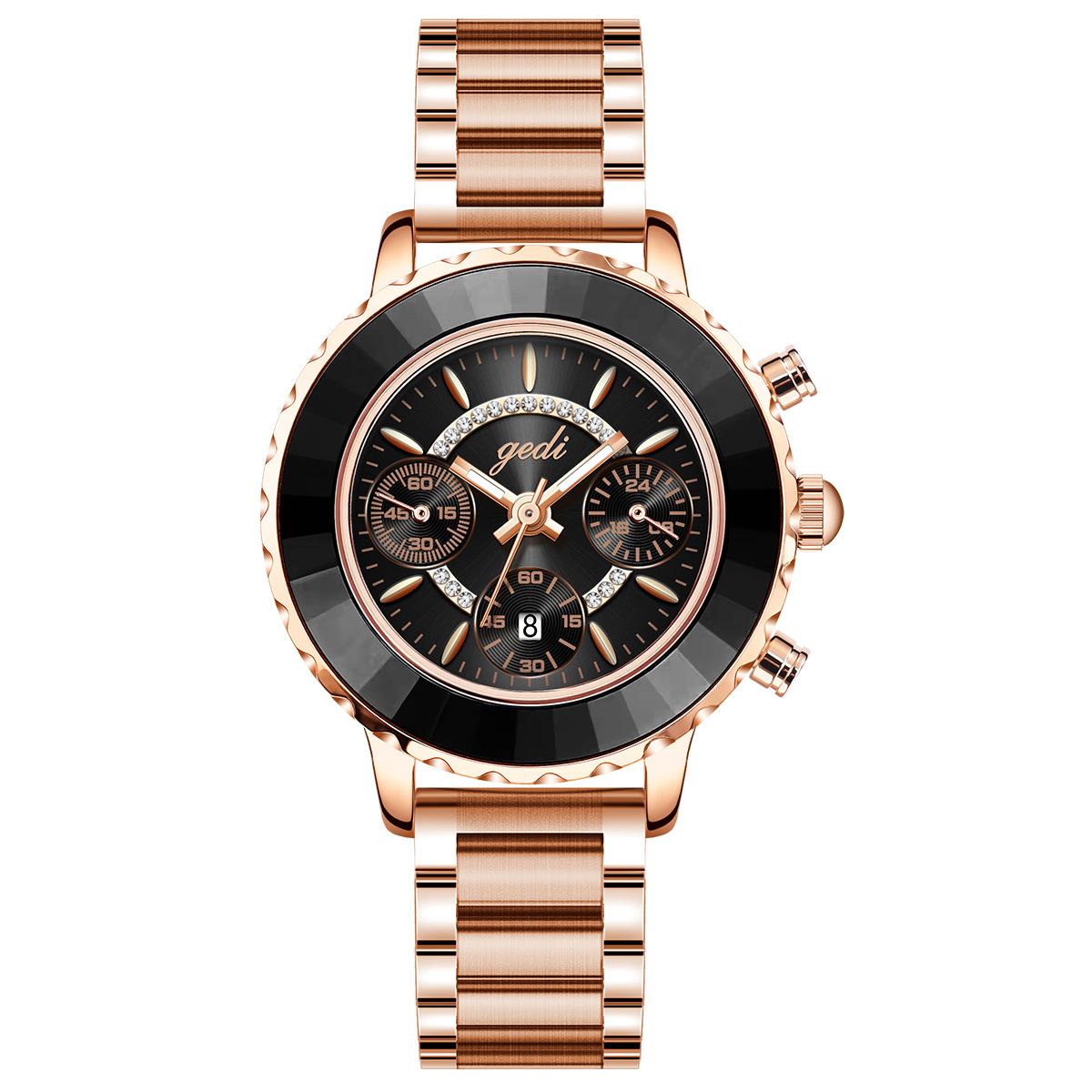 Premium Sense Three-Eye Business Women S Watch Niche Light Luxury Temperament Waterproof Steel Belt Quartz Watch