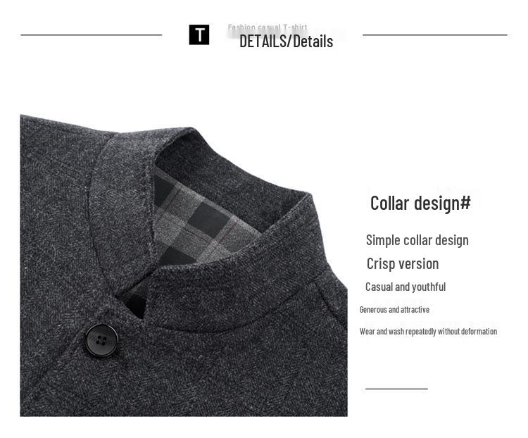 Hengyuanxiang Men's Wool Stand-Up Collar Zhongshan Jacket - Casual Woolen Coat for Seniors
