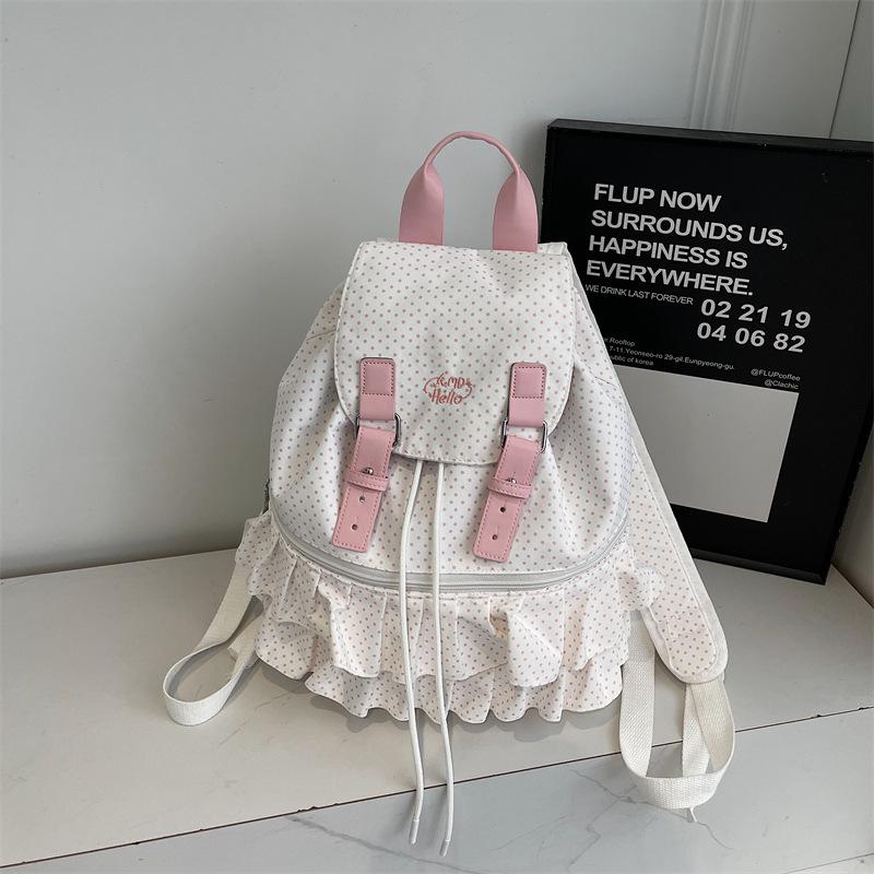 Schoolbag1011 New Backpack Korean Version Ins Simple and Versatile Polka Dot Backpack Flip Casual Shoulder Schoolbag College Style