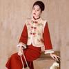 Womens Winter Warm Thick Wool Blend Long Sleeve Qipao Set With Vest Retro Chinese Style Daily Wear