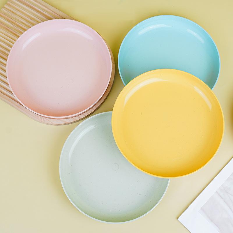 23cm Wheat Straw Plate 8-color Plate Wheat Straw Hotel Vegetable Fruit Plate Stackable Unbreakable Reusable BPA Free Tableware