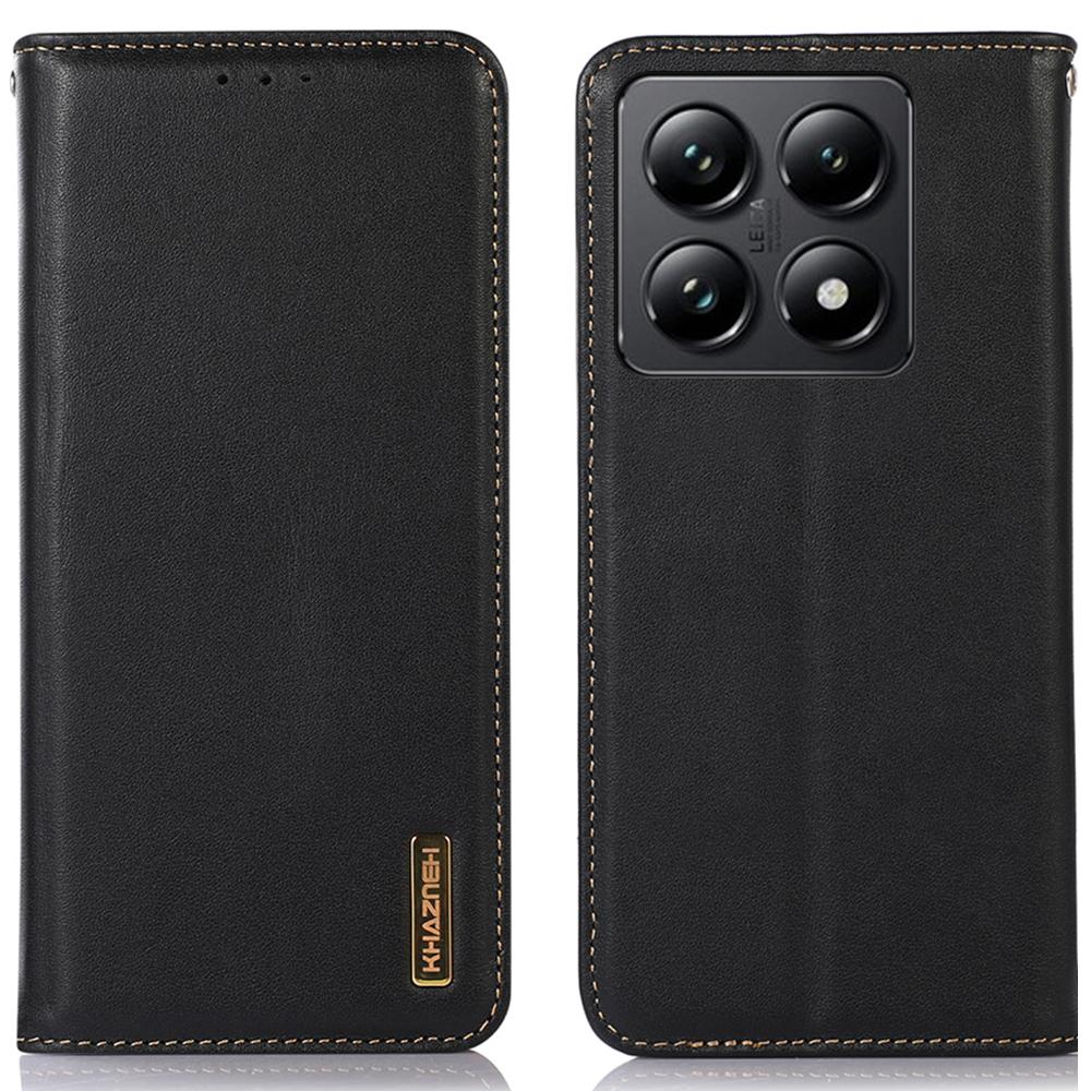 KHAZNEH For Xiaomi 14T Case Genuine Cow Leather Wallet Phone Cover Nappa Texture