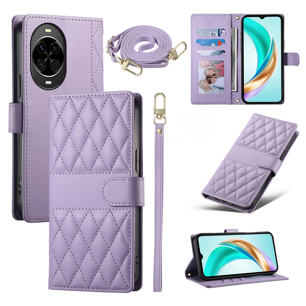 For Huawei Nova 14 5G Case Rhombus Stitching Wallet Stand Leather Phone Cover with Long/Short Strap