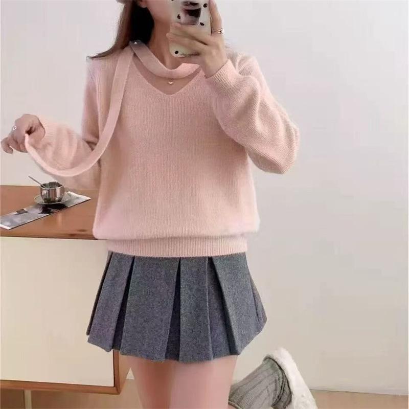 Non-pilling super beautiful atmosphere gentle wind flower streamer sweater women's autumn and winter neck pure desire wind knitted sweater