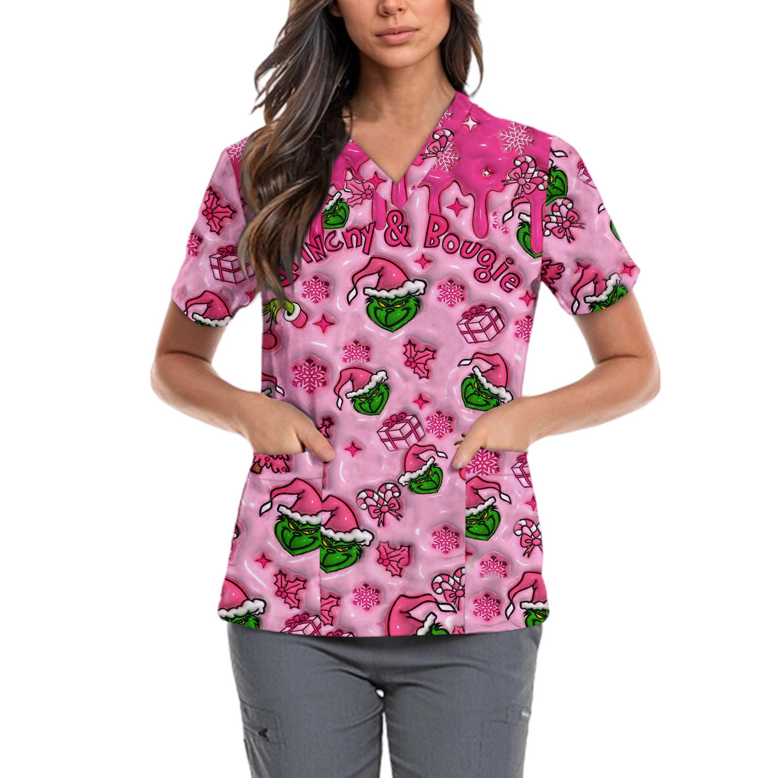 

Женская милая блузка с принтом бантиков, рабочая одежда, V-образный вырез, двойной слой, карманы, базовая, с коротким рукавом, пуловер XL винный