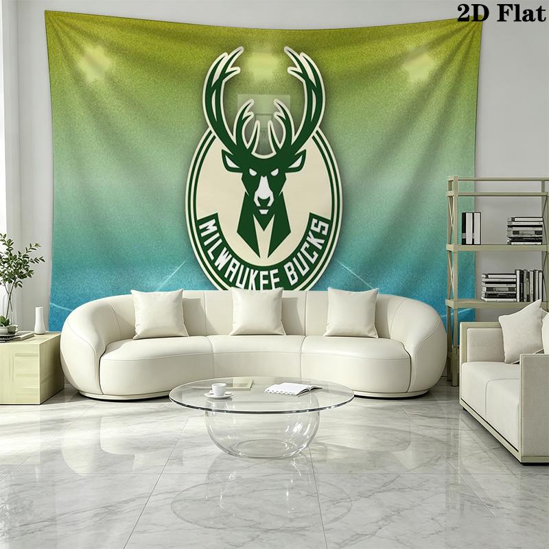 Milwaukee Bucks Logo Wall Tapestry Aesthetic Wall Hanging Printed Fabric Blanket Decorative Tapestries for Bedroom Living Room Home Decor