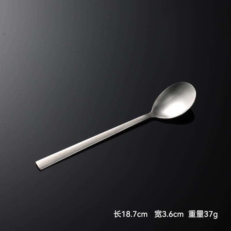 304 Stainless Steel Korean Square Handle Western Tableware Knives, Forks and Spoons Hotel Wide Barbecue Shop Spoon Matte Sand