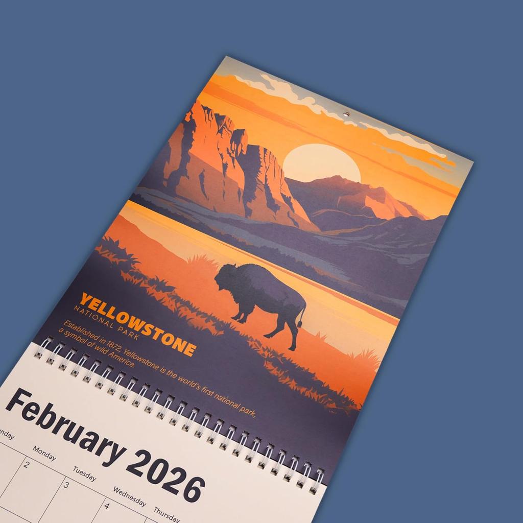 National Parks Calendar 2026 - Illustrated Wall Calendar Featuring 15 US National Parks, 8.5" X 12", 15-Month Vintage Poster Art Calendar (Oct
