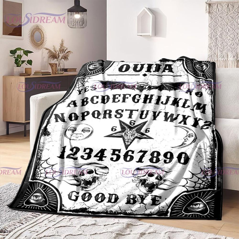 Ouija Board Witchcraft Blanket with Hands Satan Occultism Flannel Blanket Sun Moon Supplies for Altar Gothic Blankets Decor Gift