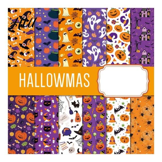 Classic Halloween Elements Stickers 12 Sheets Scrapbook Paper Set, 6x6in Double-Sided Craft Paper, Pumpkin Themed PaperPack Ghost Bat Pattern