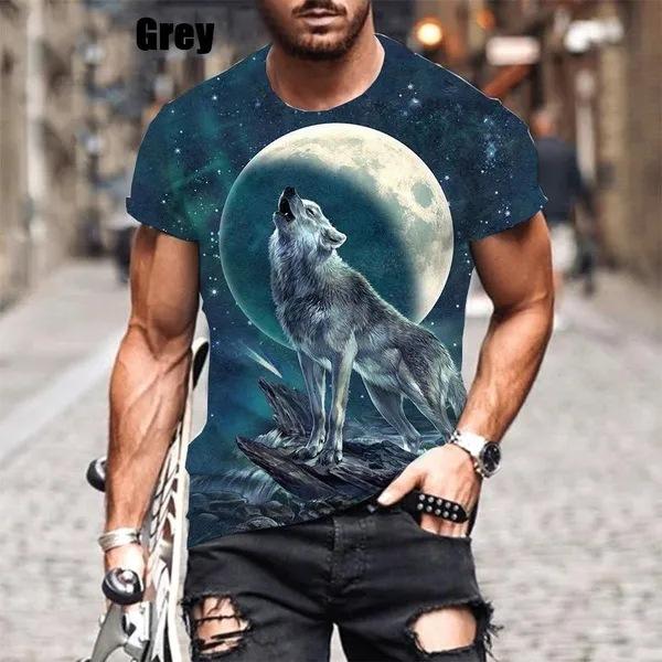

Summer Round Neck 3D Print Animal Wolf Pattern Top Fashionable Casual Short Sleeved Men s T-shirts XS