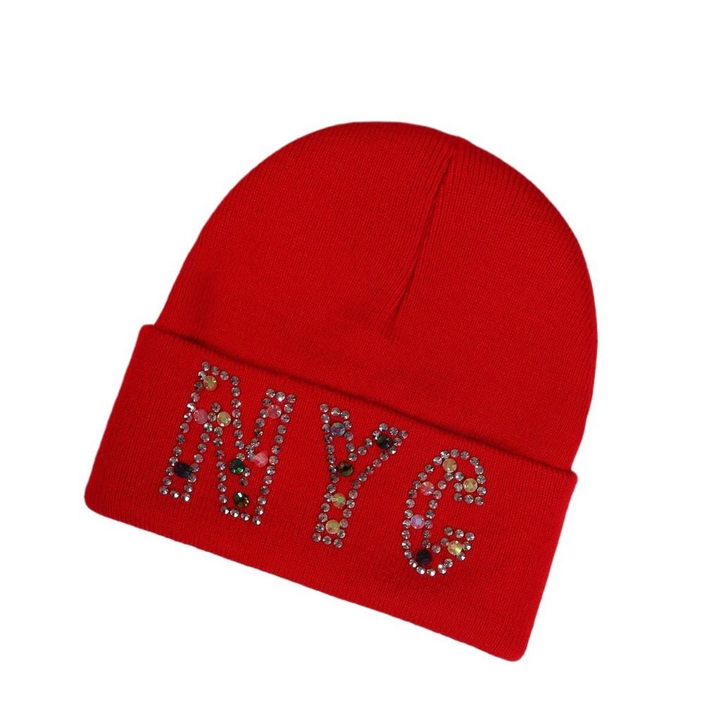 Rhinestone Nyc Letters Knit Hat For Unisex Autumn Winter Warm Cap Fashion Gift