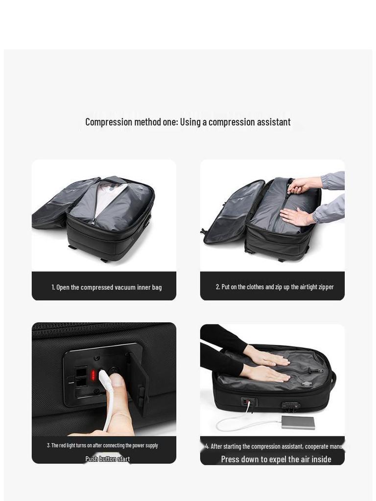 Zaino da Viaggio Premium per Laptop da Uomo - Compressione Sottovuoto a Un Clic, Design Business Casual per Uso Transfrontaliero