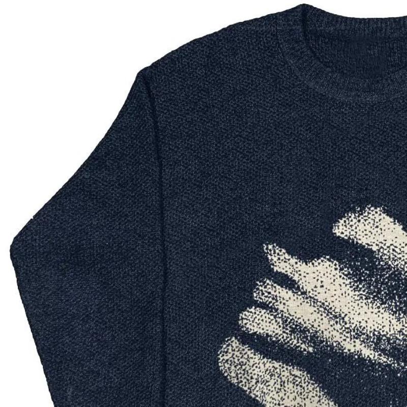 Y2K European and American Style Round Neck Figure Knitted Warm Sweater Black Street Men and Women Autumn and Winter