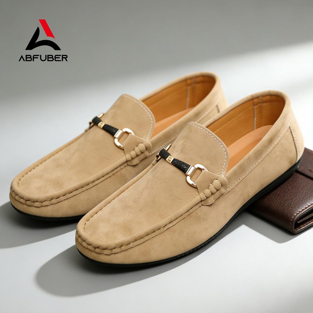 Classic Suede Leather Shoes Men Slip On Loafers Preppy Lightweight Breathable Wallking Driving Shoes Comfort Casual Men Sneakers