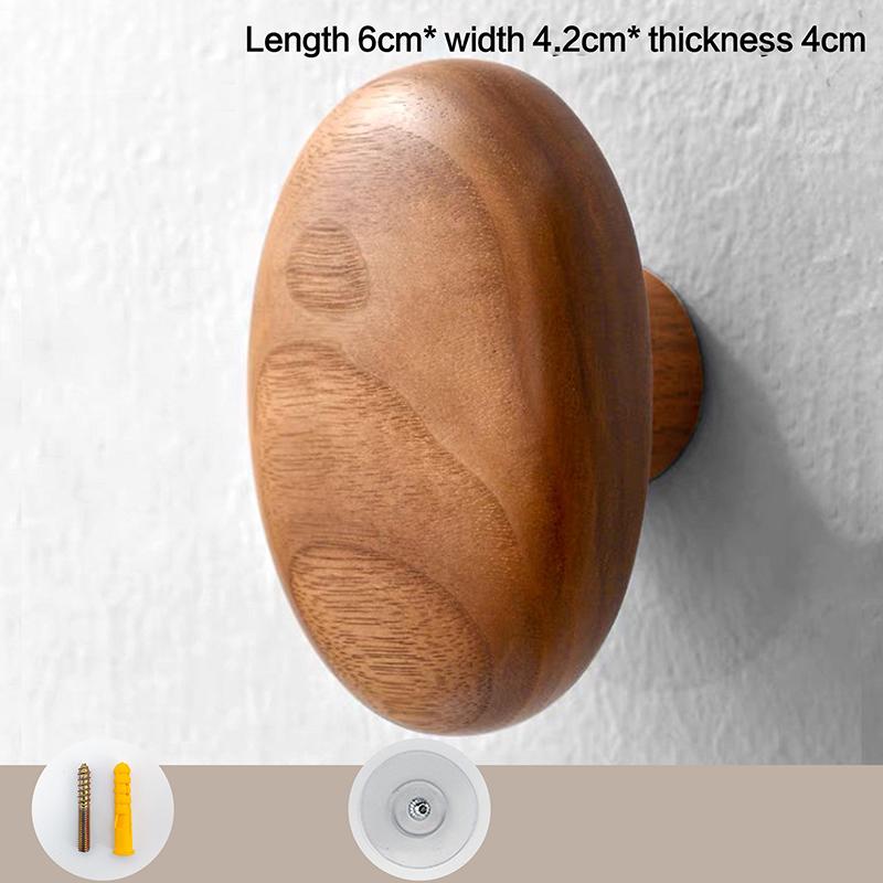 Solid Wood Handle Clothes Hook Coat Hook Wall-mounted Hook Punch-free Door Clothes Hanger Pebble Shape Cabinet Door