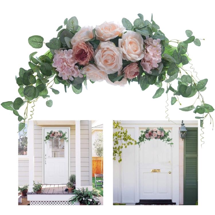 Handmade Wedding Wreath Featurings Green and Artificial Rose Wall Hanging Ornament Perfect for Springtimes Decorations
