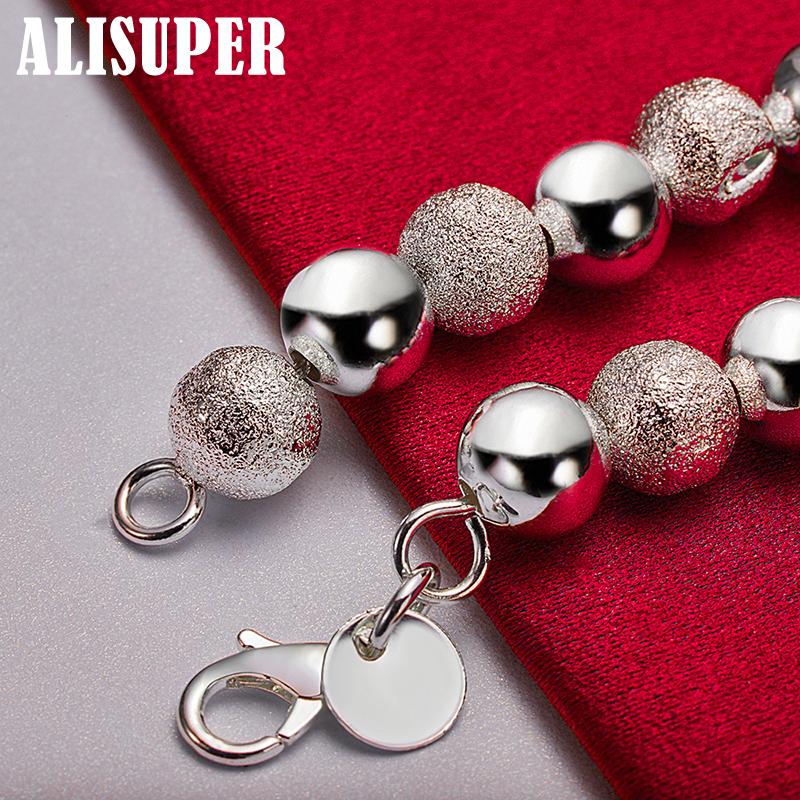 925 Sterling Silver Smooth Matte 8mm Bead Chain Bracelet Jewelry