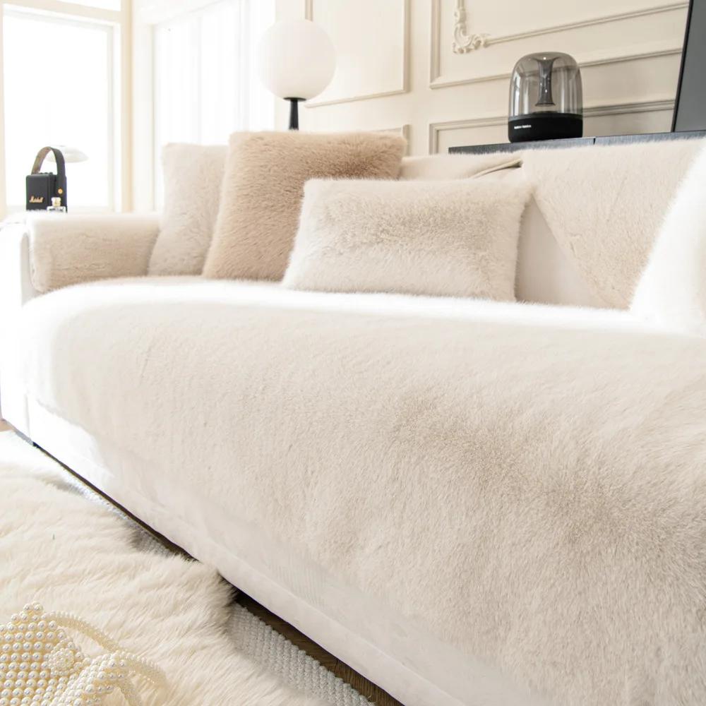 Winter Thick Plush Anti Slip Seat Cushion Solid Color Plush Settee Mat Leather Sofa Special Sofa Cushion Sofa Cover Cloth