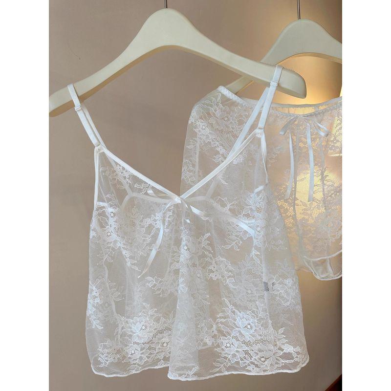 French Style Pure Desire Lace Mesh Hanging L with Pajamas for Women Autumn New Sexy Gyaru Homewear Set