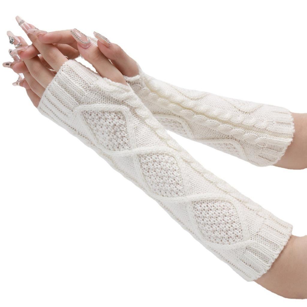 Botvotee Sleeves for Women Arm Warmers Y2k Accessories Fingerless Gloves Long Sleeves Knit Winter White Black Fashion Oversleeve
