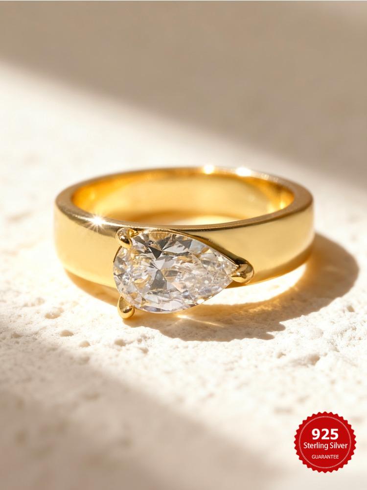 925er Sterlingsilber Mode Zirkon Fortgeschrittener Wassertropfenring Für Damen Verlobung Hochzeit Luxuriöser Hochwertiger Feinschmuck