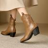 Women's high-heeled short boots autumn and winter new thick-heeled solid-color large-size ankle boots