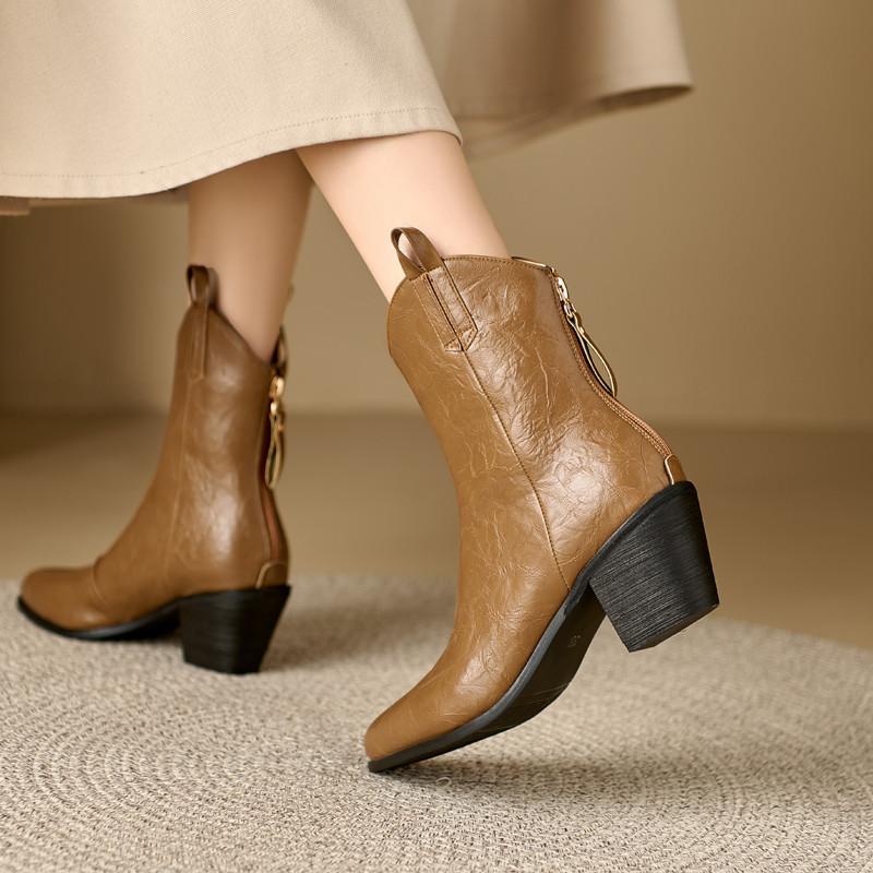 Women's high-heeled short boots autumn and winter new thick-heeled solid-color large-size ankle boots