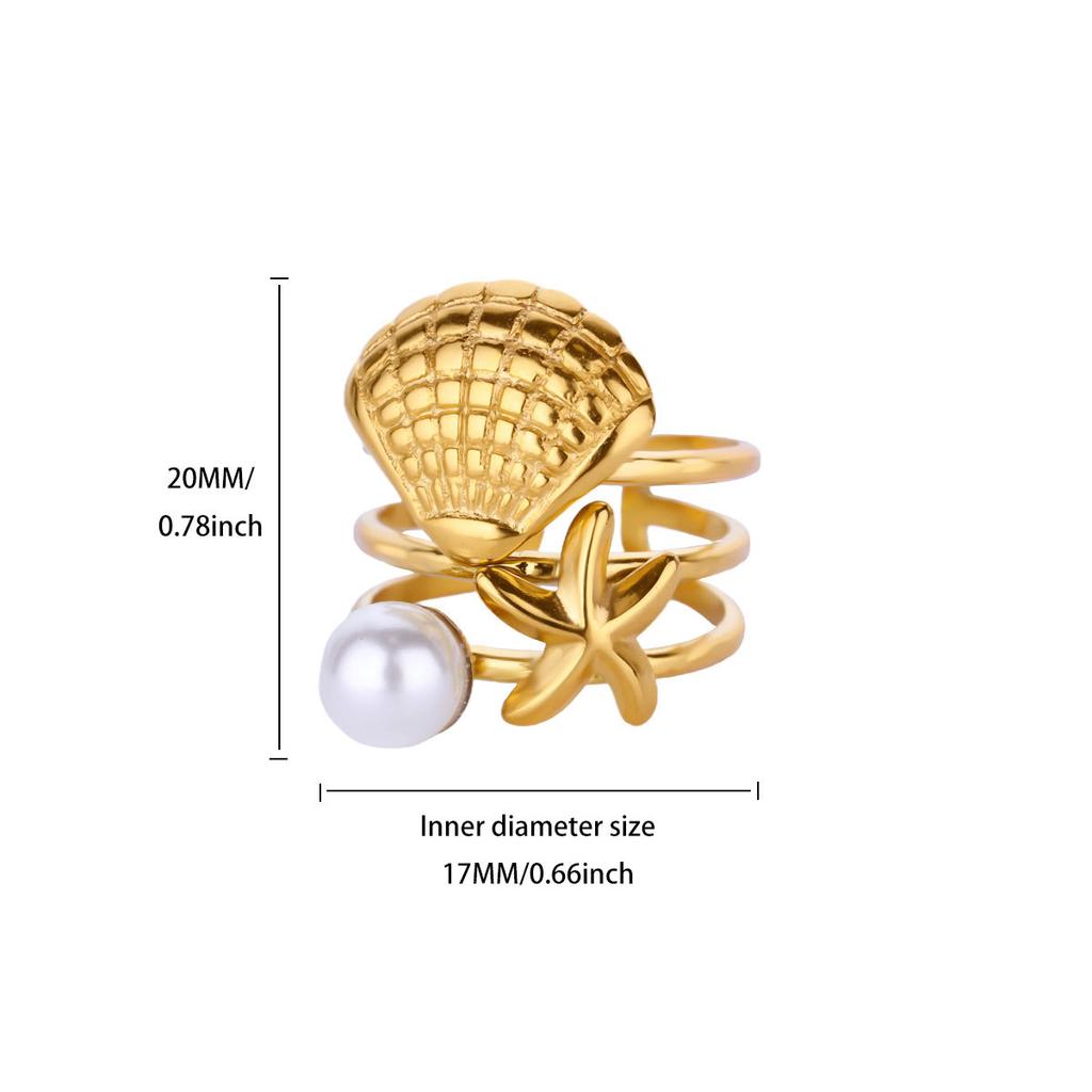 Three-dimensional double-layer sun starfish stainless steel plated k ring openable ring jewelry hot-selling new