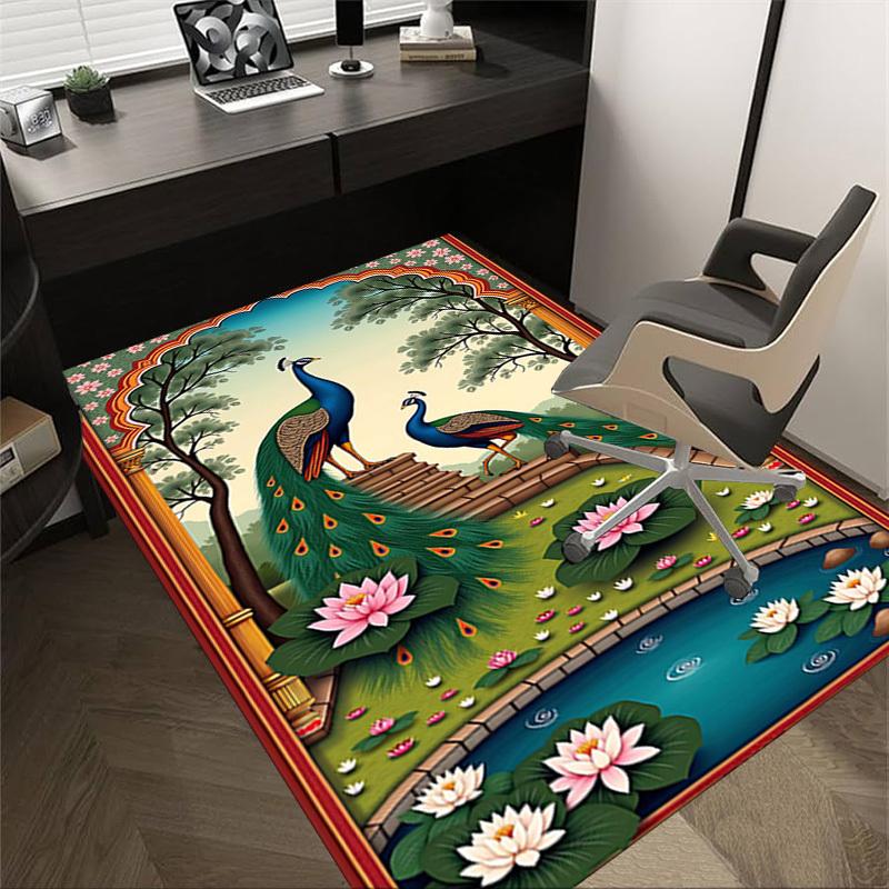 

1PC Peacock Lotus Non-Slip Floor Carpet Compatible for Office&Living Room&Bedroom&Dining room - Flat - Weave Machine-S0374 60cm by 90cm
