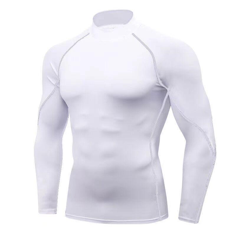 Men's Long Sleeve High Neck Sport Bodysuit - Quick-Dry High Elastic Fitness Training Base Layer Top