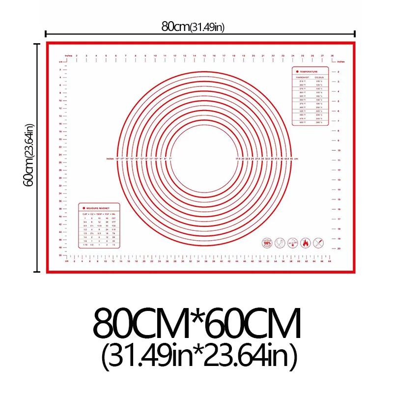 Oversize 80/70/60/30cm Silicone Baking Mat Rolling Kneading Pad Pastry Tools Crepes Pizza Dough Non-Stick Kitchen Silicone Mat