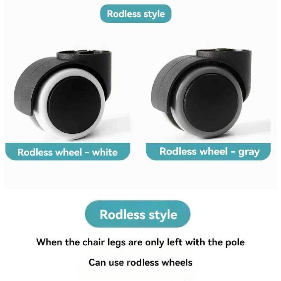 Office Chair Casters Wheels - Set of 5, Universal, Rodless, Silent, Easy Install, Metal, Swivel