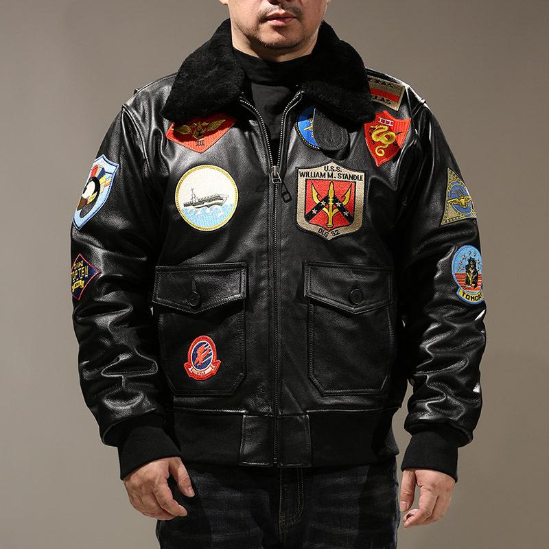 Top Gun TOP GUN standard leather flight suit jacket men's wool collar multi-standard yellow cowhide leather jacket