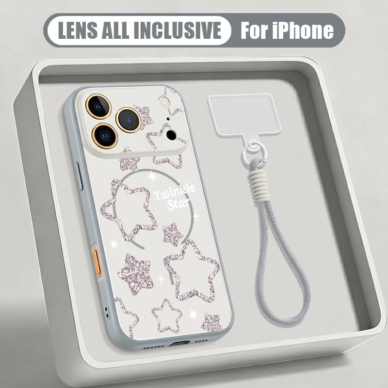 Creative Starry Stars Print Hand Strap Case For iPhone 17 Pro Max iPhone 16 15 14 13 Pro Max Magnetic For Magsafe Hybrid TPU+PC Matte Cover