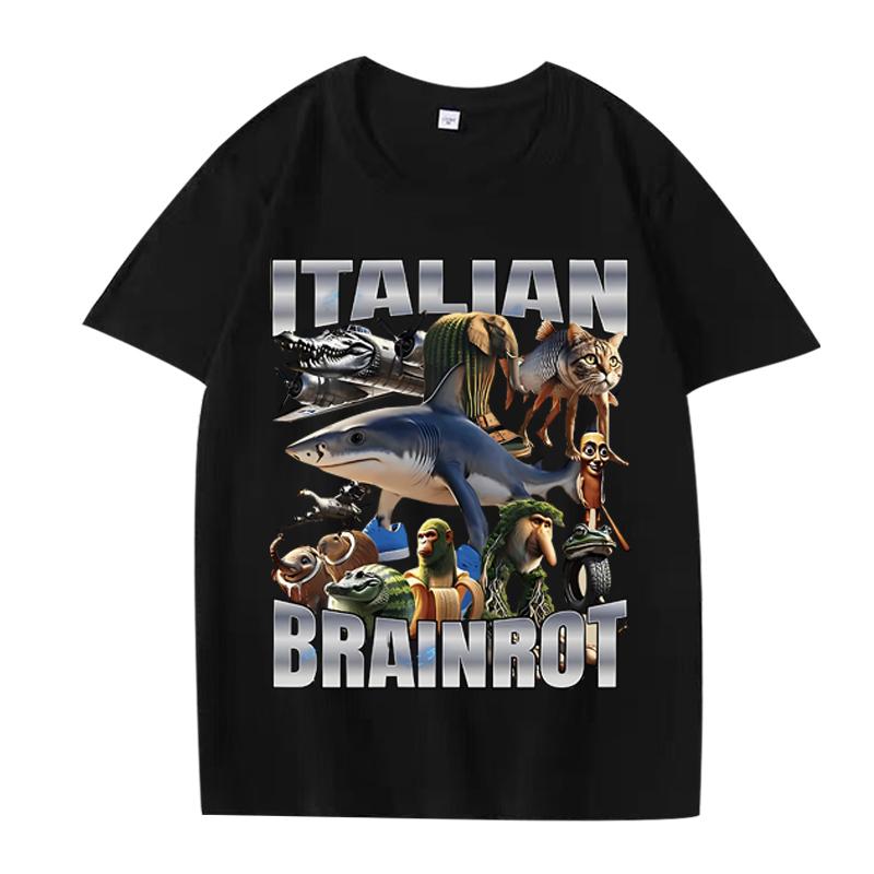 Italian Brainrot Funny Meme T Shirt Men Women Tralalero Tralala Tung Tung Tung Sahur Bombardiro Crocodilo Brr Brr Cappuccino Tee