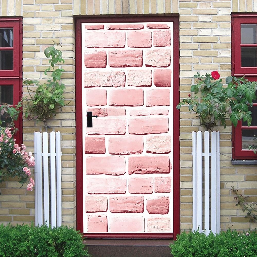 2pcs Pink Brick Wall Decoration Wall Sticker Self-adhesive Removable Waterproof Sticker Living Room Bedroom Entrance Door Backgr