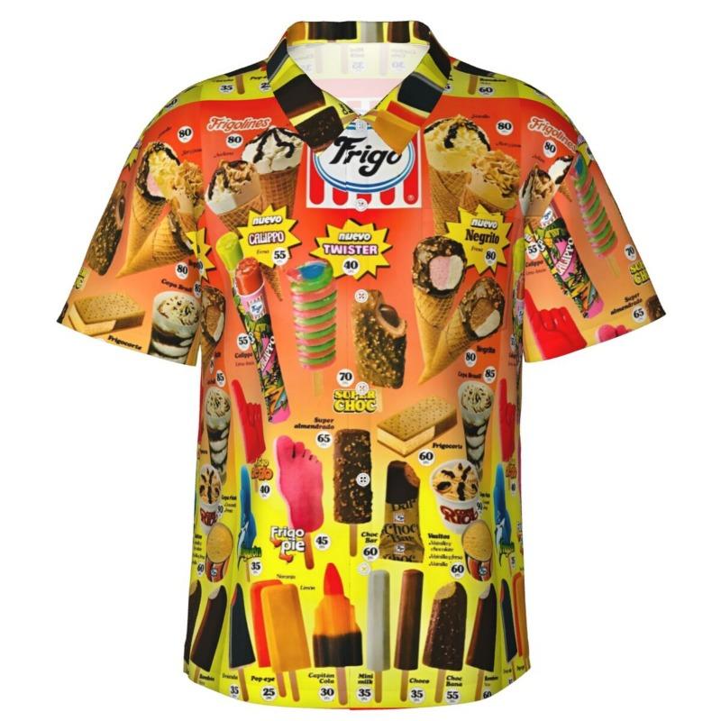 Camicia Hawaiana Vintage da Uomo con Gelato, Abbigliamento da Spiaggia, Vacanze Estive, Retrò, Menu, Poster, Camicie a Bottoni