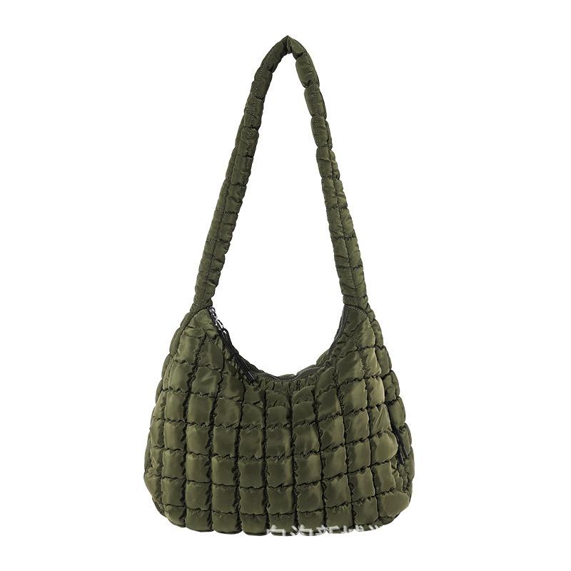 Checked Cloud Bag Fashionable Single Shoulder Portable Dumpling Bag Large Capacity Down Cotton Underarm Women's Bag